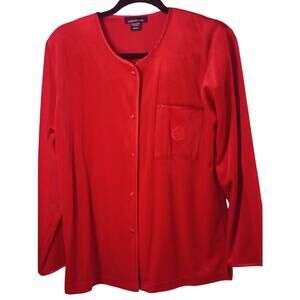 Jones New York Women's Red Velour Button Front Shirt Cardigan Y2K Holiday Small